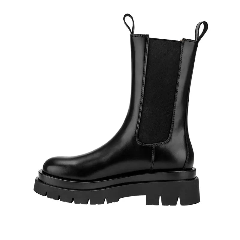 [Uncle's House] British Knee Socks Chelsea Boots 2024 New Arrival Fall and Winter plus Velvet Genuine Leather Platform Martin Boots Ankle Boots - Pre2brand