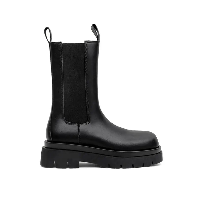 [Uncle's House] British Knee Socks Chelsea Boots 2024 New Arrival Fall and Winter plus Velvet Genuine Leather Platform Martin Boots Ankle Boots - Pre2brand