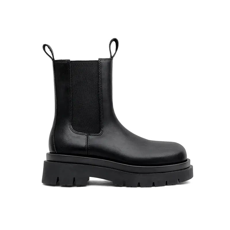 [Uncle's House] British Knee Socks Chelsea Boots 2024 New Arrival Fall and Winter plus Velvet Genuine Leather Platform Martin Boots Ankle Boots - Pre2brand