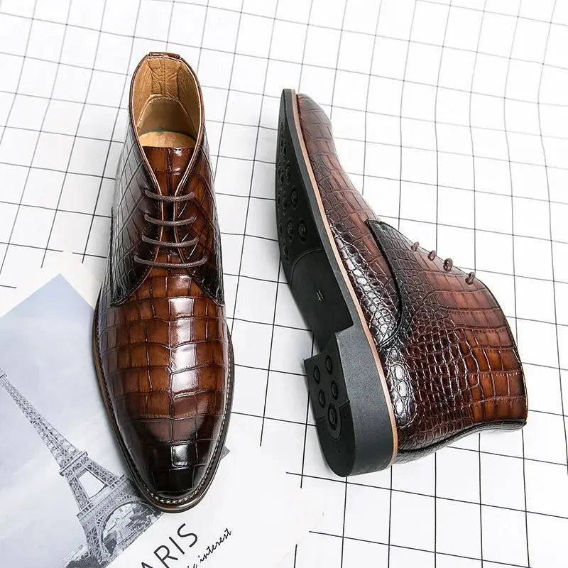 Vintage Crocodile Pattern Patent Leather Boots Men's Chelsea Boots Men's Ankle Boots Fashion Designer Men's Brand Flat Boots - Pre2brand