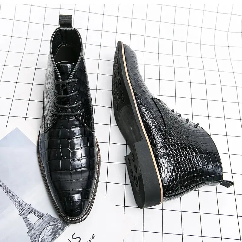 Vintage Crocodile Pattern Patent Leather Boots Men's Chelsea Boots Men's Ankle Boots Fashion Designer Men's Brand Flat Boots - Pre2brand