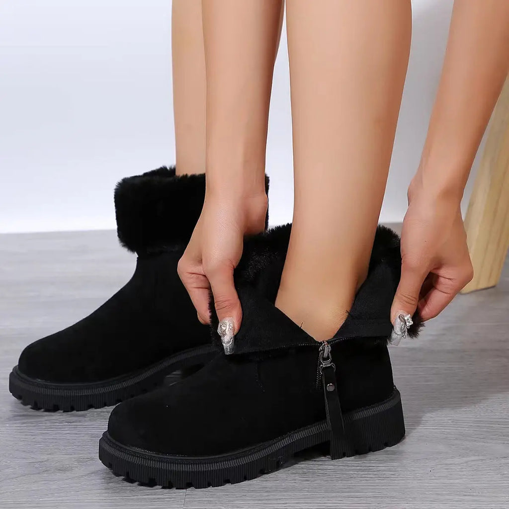 Warm Plush Boots Winter Fashion Side-Zipper Snow Boot For Women Outdoor Thickened Low-heelded Shoes - Pre2brand