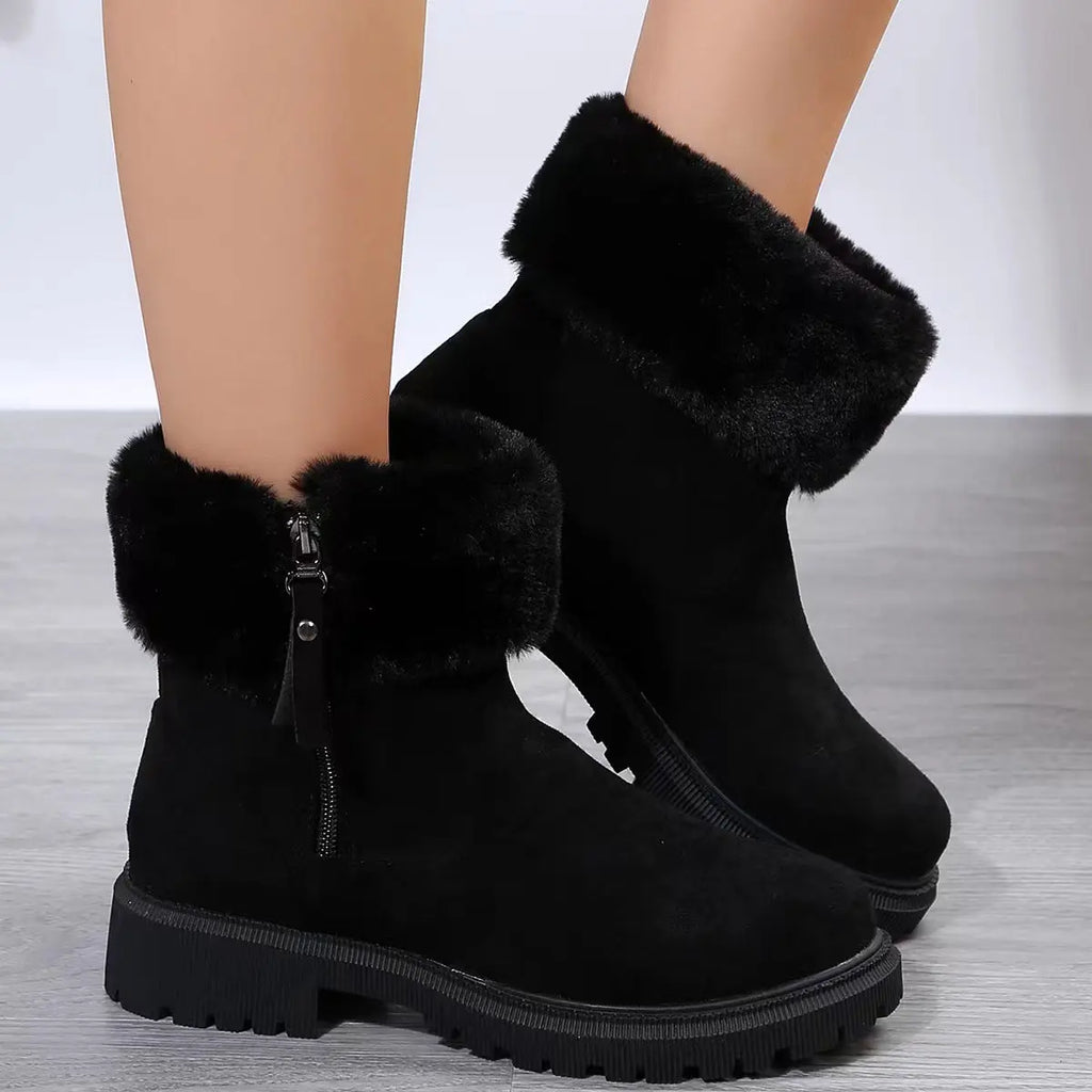 Warm Plush Boots Winter Fashion Side-Zipper Snow Boot For Women Outdoor Thickened Low-heelded Shoes - Pre2brand