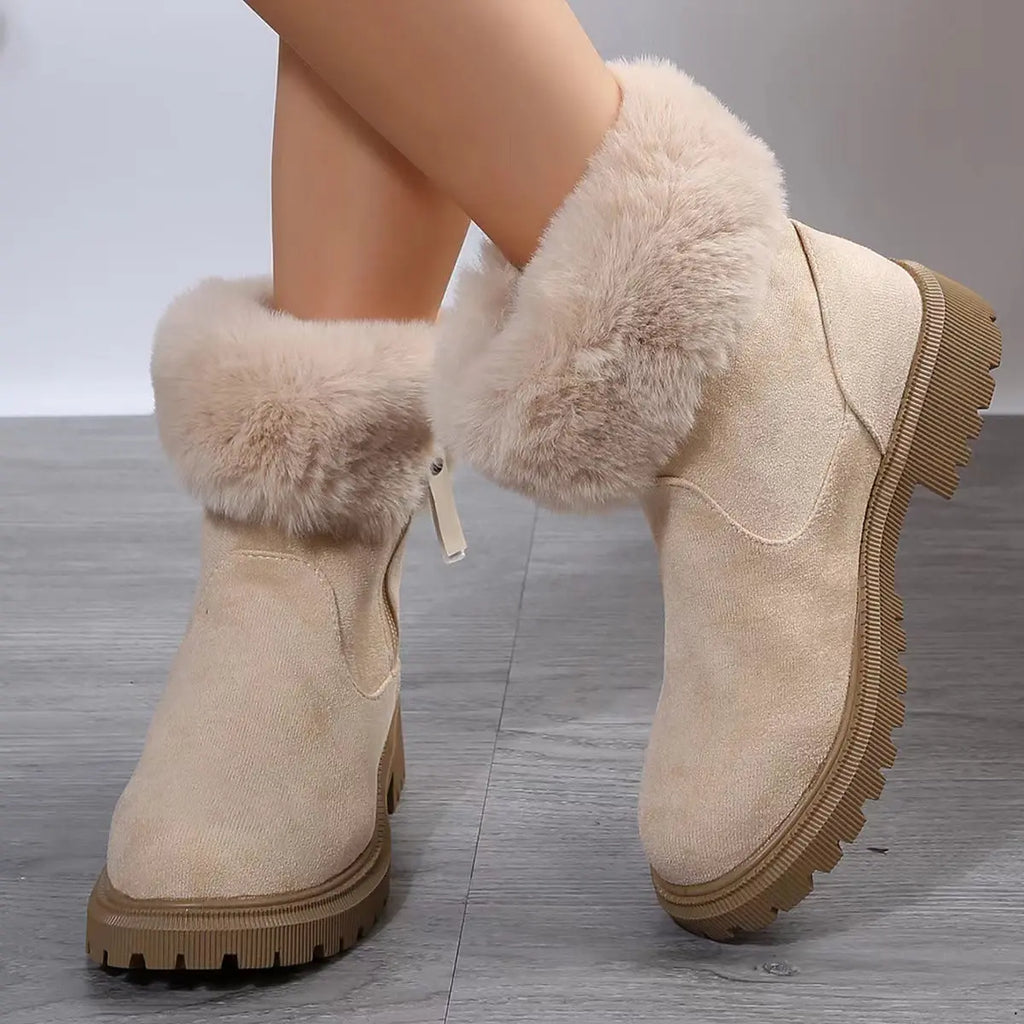 Warm Plush Boots Winter Fashion Side-Zipper Snow Boot For Women Outdoor Thickened Low-heelded Shoes - Pre2brand