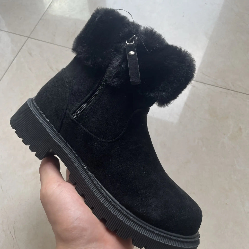 Warm Plush Boots Winter Fashion Side-Zipper Snow Boot For Women Outdoor Thickened Low-heelded Shoes - Pre2brand