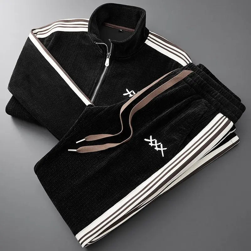 Warm Sports Suit Men's Zipped Stand Collar Cardigan  Pre2brand Black-4XL