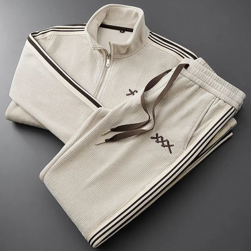 Warm Sports Suit Men's Zipped Stand Collar Cardigan  Pre2brand Apricot-4XL
