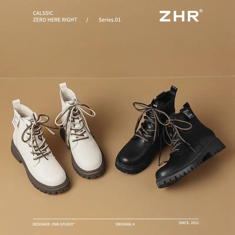 White Martin Boots Female 2024 Winter New Arrival Fleece-lined Platform Ankle Boots British Style Small Chelsea Ankle Boots  Pre2brand