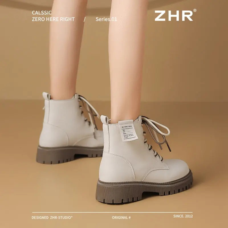 White Martin Boots Female 2024 Winter New Arrival Fleece-lined Platform Ankle Boots British Style Small Chelsea Ankle Boots  Pre2brand