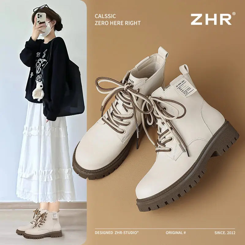 White Martin Boots Female 2024 Winter New Arrival Fleece-lined Platform Ankle Boots British Style Small Chelsea Ankle Boots  Pre2brand