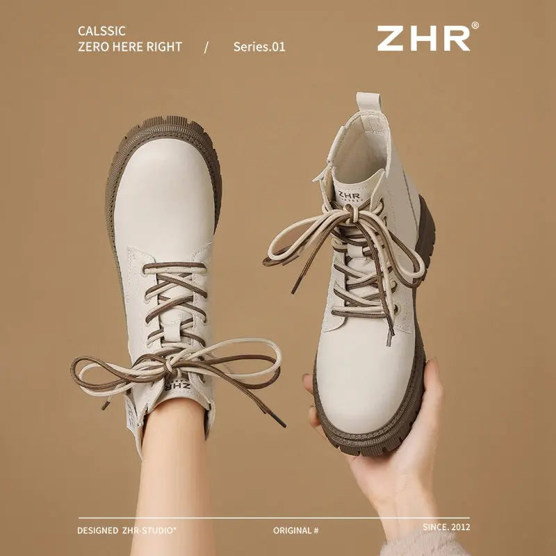 White Martin Boots Female 2024 Winter New Arrival Fleece-lined Platform Ankle Boots British Style Small Chelsea Ankle Boots  Pre2brand EUR40-Beige-Heel-height-4cm