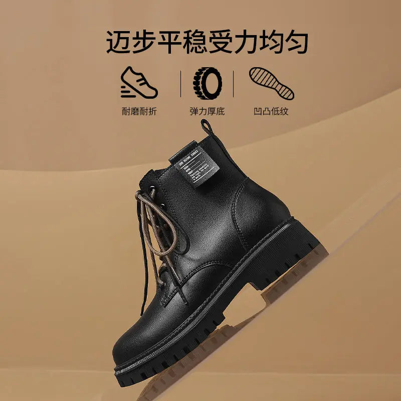 White Martin Boots Female 2024 Winter New Arrival Fleece-lined Platform Ankle Boots British Style Small Chelsea Ankle Boots  Pre2brand EUR37-Collection