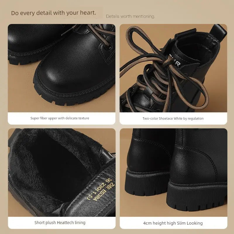 White Martin Boots Female 2024 Winter New Arrival Fleece-lined Platform Ankle Boots British Style Small Chelsea Ankle Boots  Pre2brand eur38-Additional-purchase