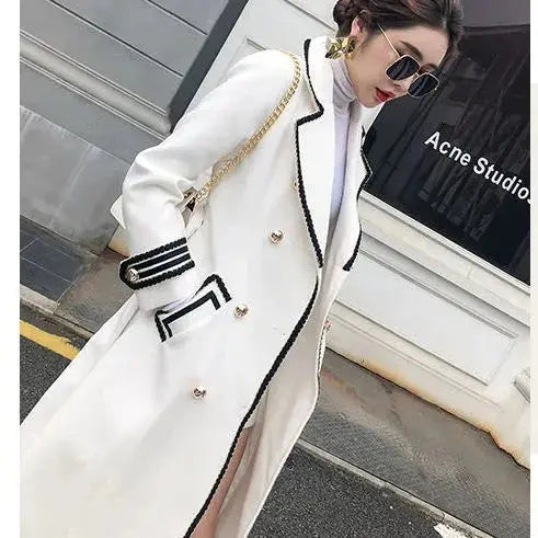 White Woolen Coat Women Mid-length Autumn/Winter Jacket Coat British Hepburn Thicken Slim Black Double-breasted Coat Trench Coat  Pre2brand