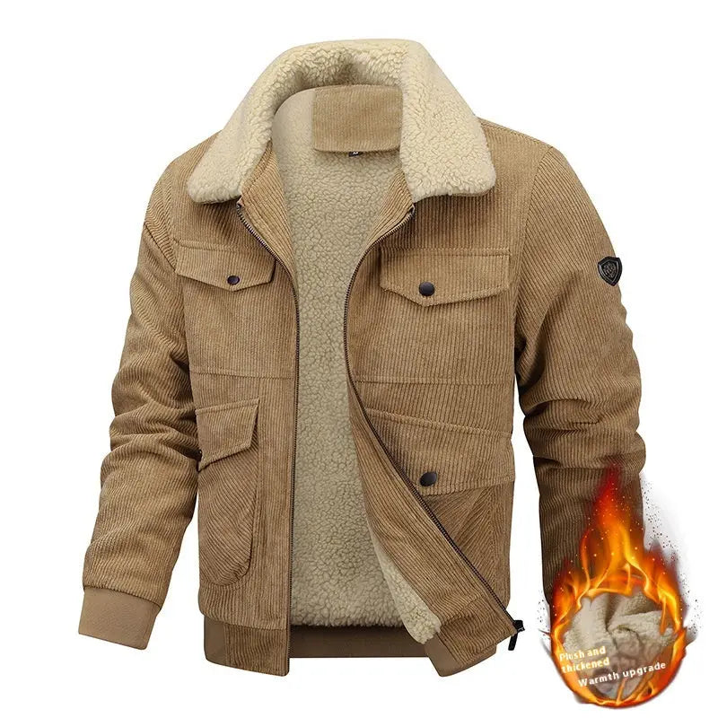 Winter Lapel Fleece Jacket With Pockets Warm Thicken Cotton Coat Men's Clothing - Pre2brand