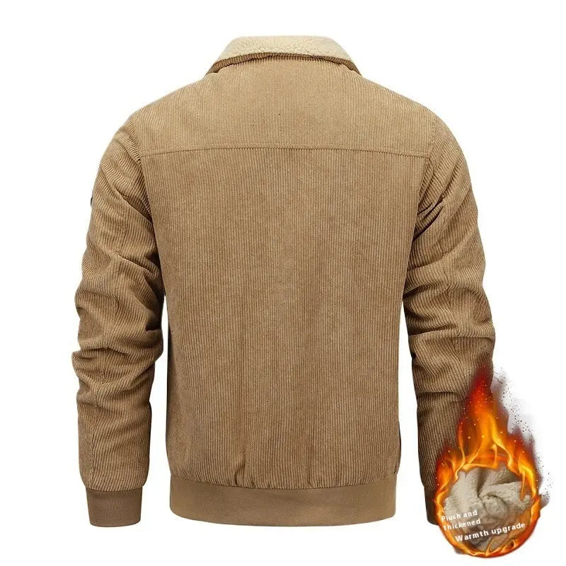 Winter Lapel Fleece Jacket With Pockets Warm Thicken Cotton Coat Men's Clothing - Pre2brand