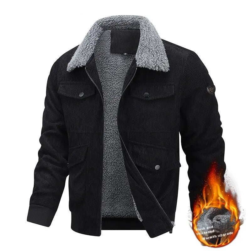 Winter Lapel Fleece Jacket With Pockets Warm Thicken Cotton Coat Men's Clothing - Pre2brand