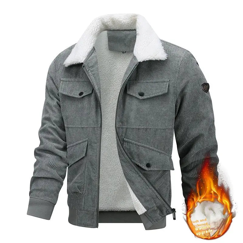 Winter Lapel Fleece Jacket With Pockets Warm Thicken Cotton Coat Men's Clothing - Pre2brand