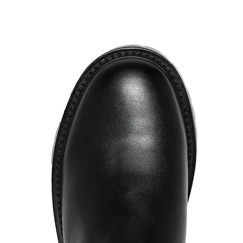 Winter Platform Chelsea Boots Men Ankle Shoes British Style Fashion Botas Chelsea Hombre Black Plush Microfiber Leather - Pre2brand