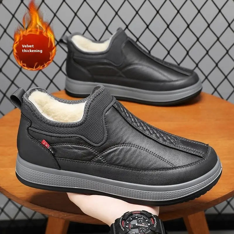 Winter Warm Fleece Snow Boots Round-toed Platform Ankle Boot Fashion Simple Non-slip Flat Cotton Shoes Men - Pre2brand