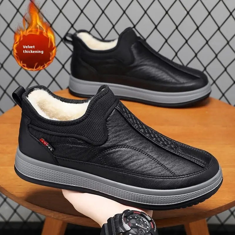 Winter Warm Fleece Snow Boots Round-toed Platform Ankle Boot Fashion Simple Non-slip Flat Cotton Shoes Men - Pre2brand