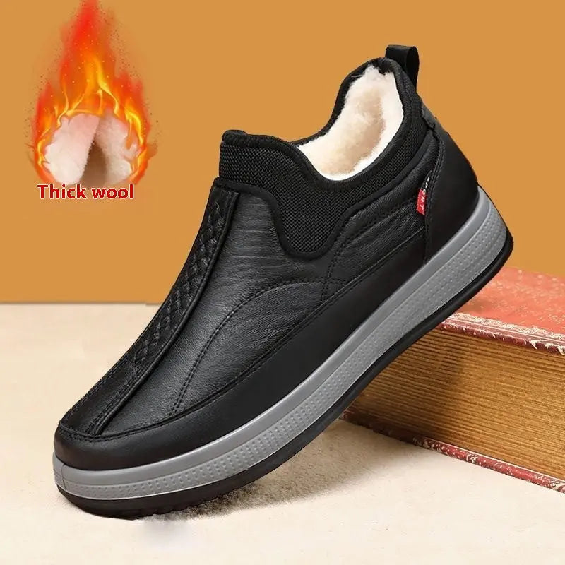 Winter Warm Fleece Snow Boots Round-toed Platform Ankle Boot Fashion Simple Non-slip Flat Cotton Shoes Men - Pre2brand