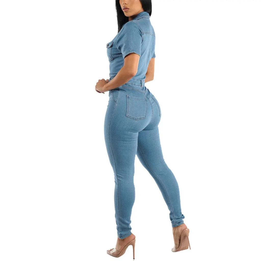 Women Jeans Washed Denim Pencil Pants Ankle Length Jean Single Breasted Overalls Pockets Solid Basics 2024 Skinny Spliced  Pre2brand