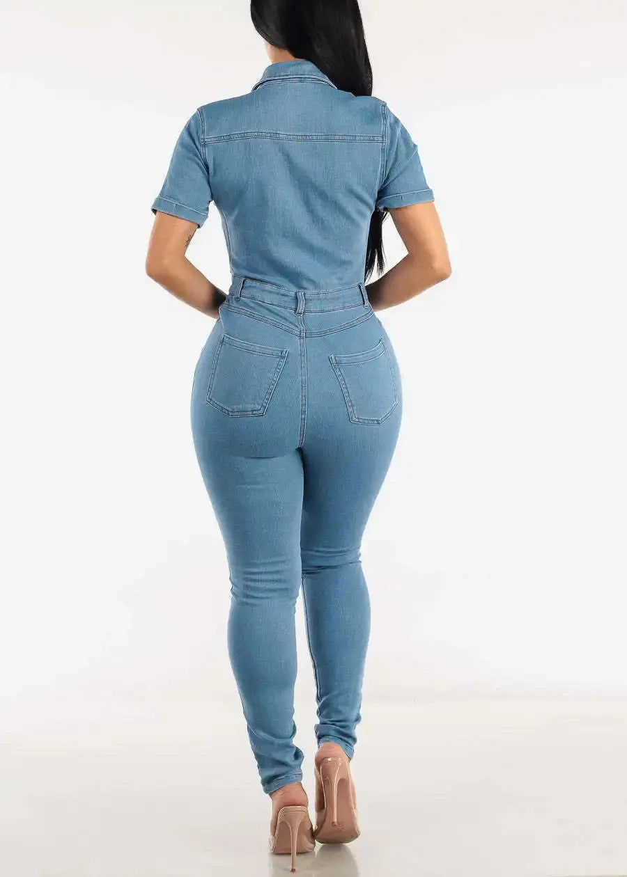 Women Jeans Washed Denim Pencil Pants Ankle Length Jean Single Breasted Overalls Pockets Solid Basics 2024 Skinny Spliced  Pre2brand