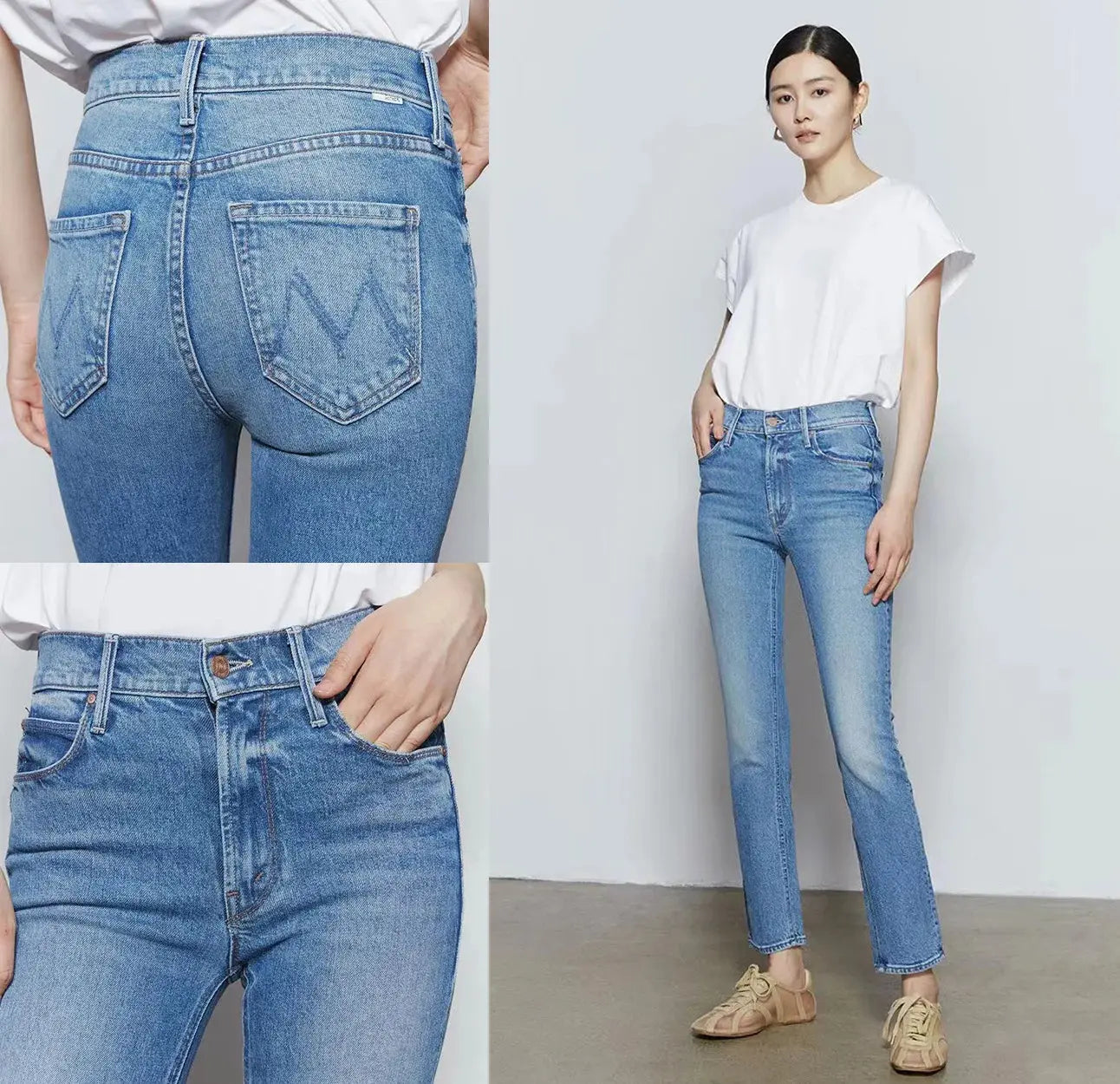 Women Stretch straight denim pants fashion casual ankle-length jeans 2023 new  Pre2brand 30-Jeans