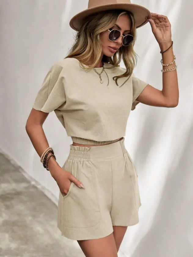 Women's Casual Breathable Short Sleeved Set  Pre2brand Apricot-3XL