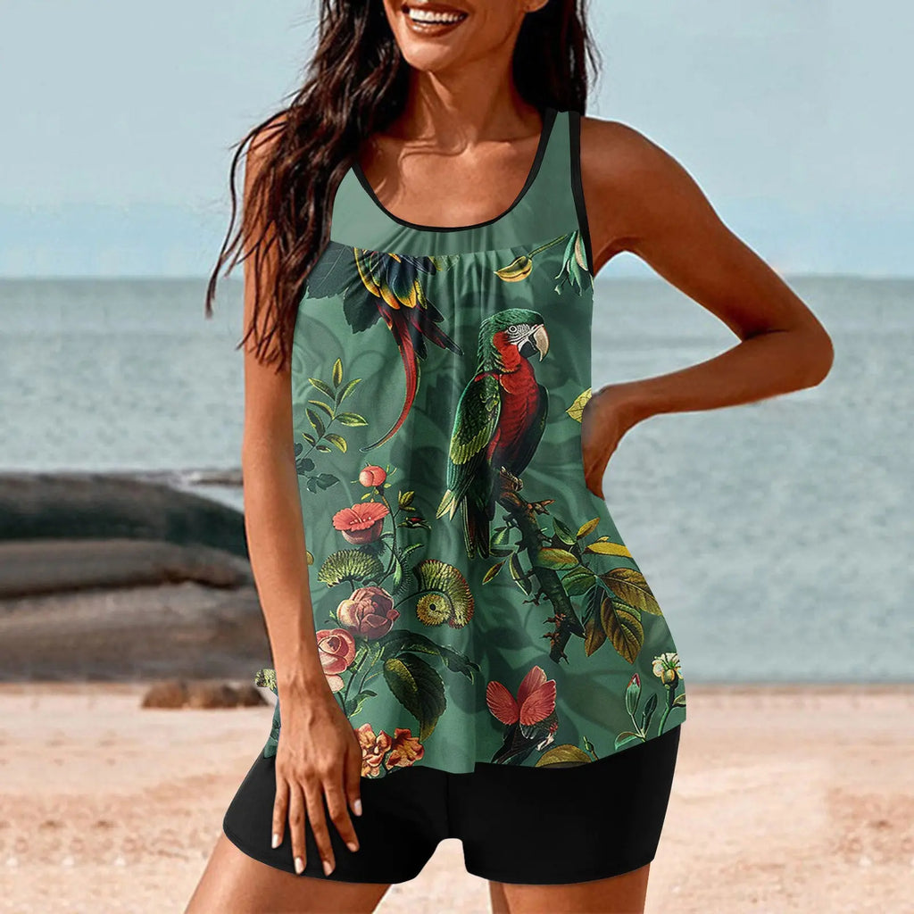 Women's Digital Printed Turtleneck Push Up Pleating Top  Pre2brand Y000712-2XL