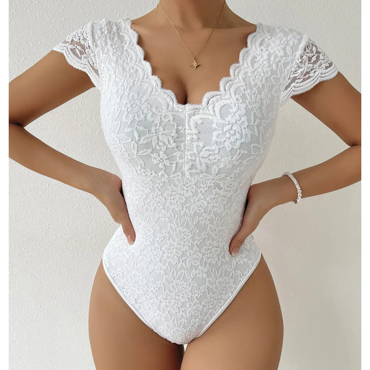 Women's Fashion Solid Color Lace Bodysuit - Pre2brand