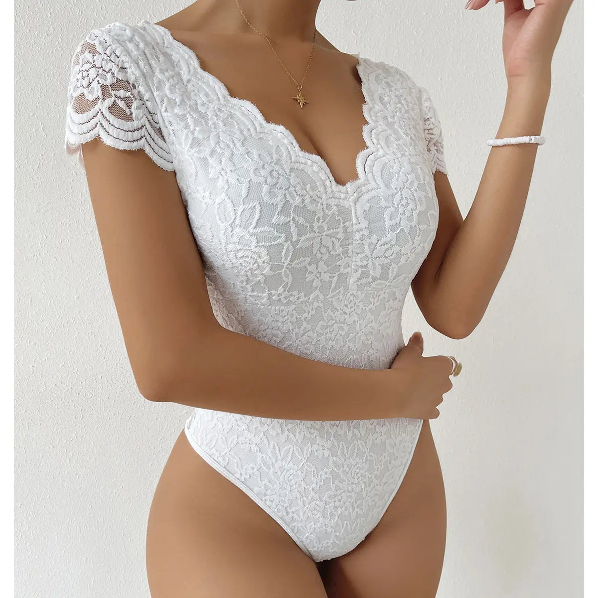 Women's Fashion Solid Color Lace Bodysuit - Pre2brand
