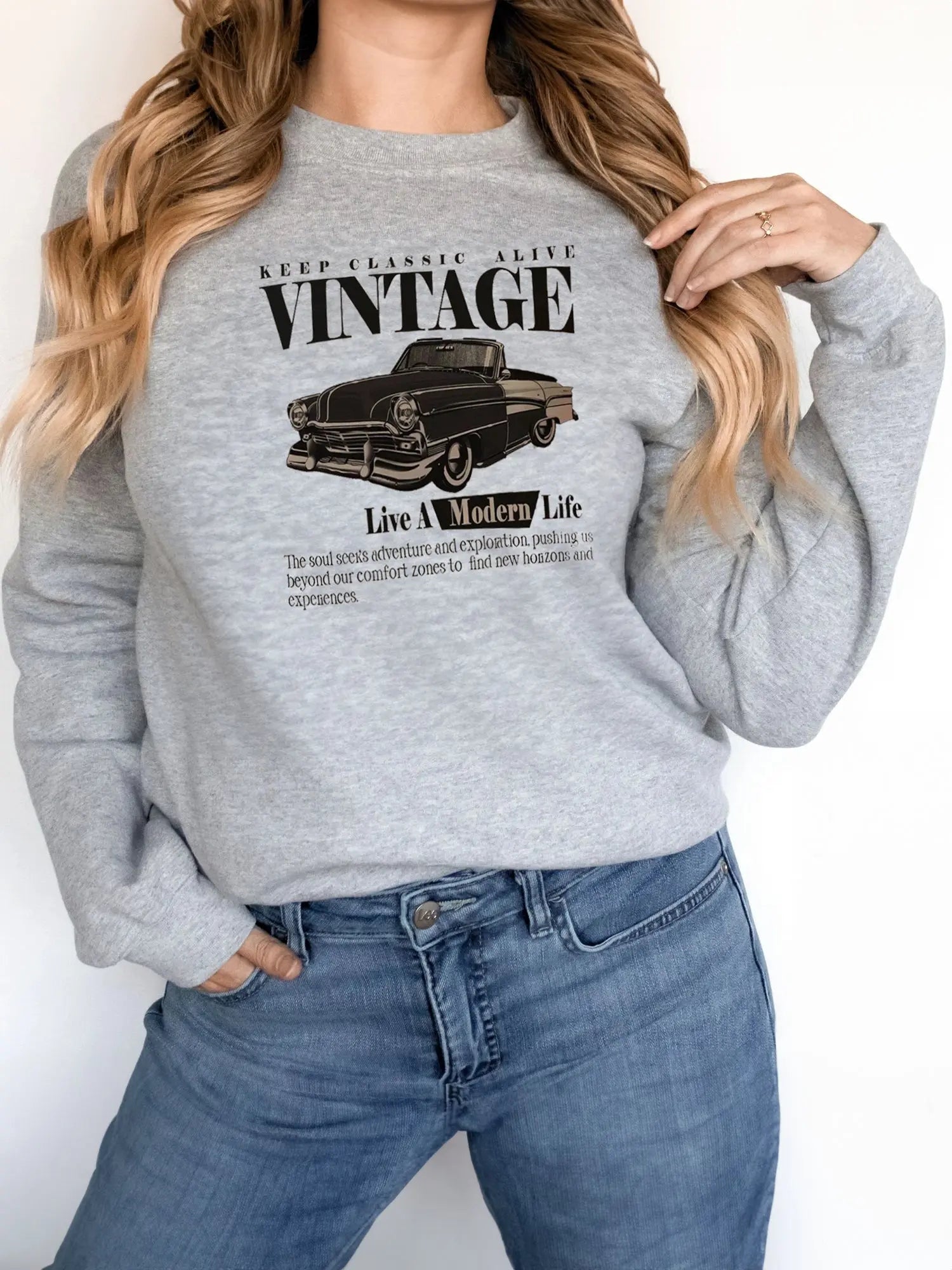 Women's Fashionable Solid Color Printed Long Sleeved Sweatshirt - Pre2brand