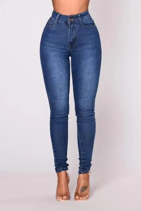 Women's High Rise Skinny Jeans Stretch Slim Fit Denim Ankle Pants Colombian Design Ass Jeans  Pre2brand EU-XL-Plus-US18-Blue