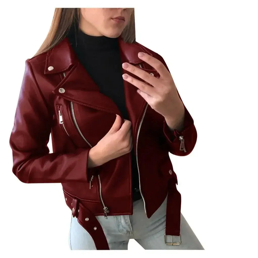 Women's Leather Coat Women Short Slim-Fit New Biker's Leather Jacket Winter Autumn Leather Jackets Coats  Pre2brand XXXL-3