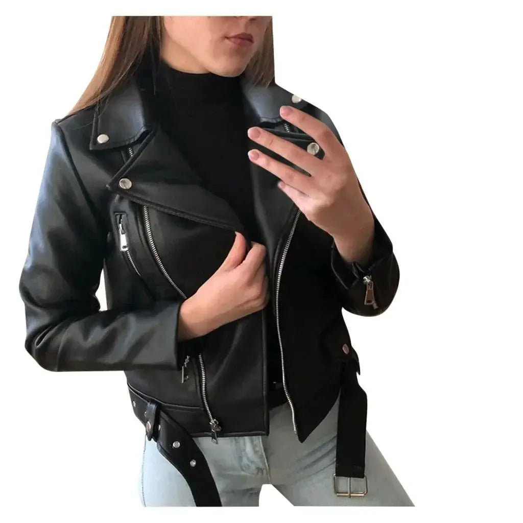 Women's Leather Coat Women Short Slim-Fit New Biker's Leather Jacket Winter Autumn Leather Jackets Coats  Pre2brand XXXL-4