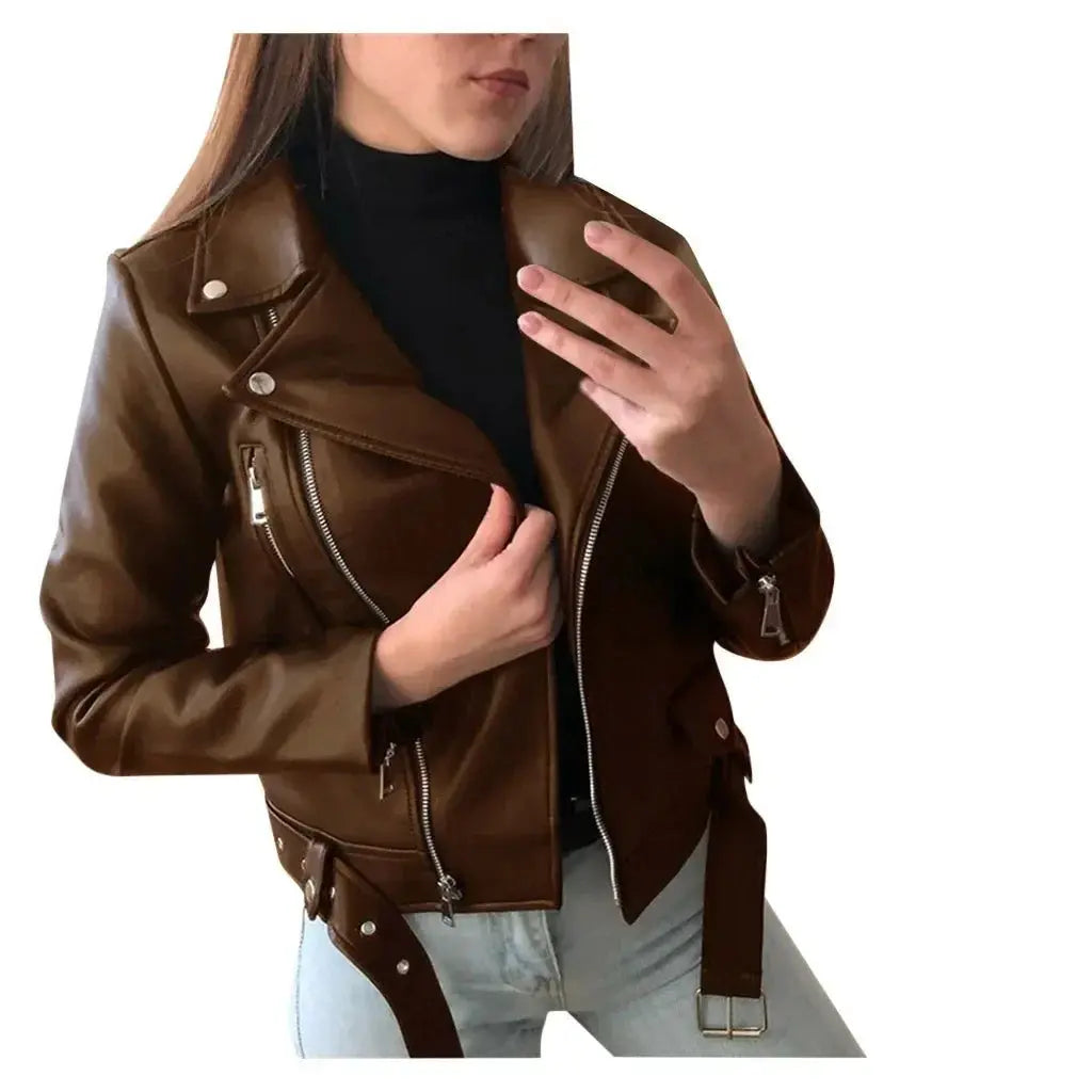 Women's Leather Coat Women Short Slim-Fit New Biker's Leather Jacket Winter Autumn Leather Jackets Coats  Pre2brand XXXL-1