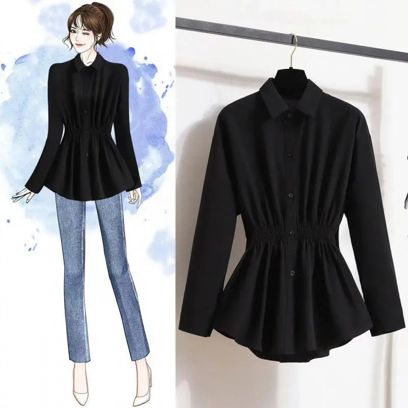 Women's Long Sleeve Casual Fat Hiding Top  Pre2brand Black-3XL