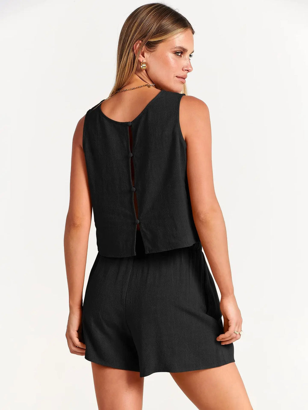 Women's Set Summer Sleeveless Tops And Drawstring Shorts Fashion Suit 2pcs - Pre2brand
