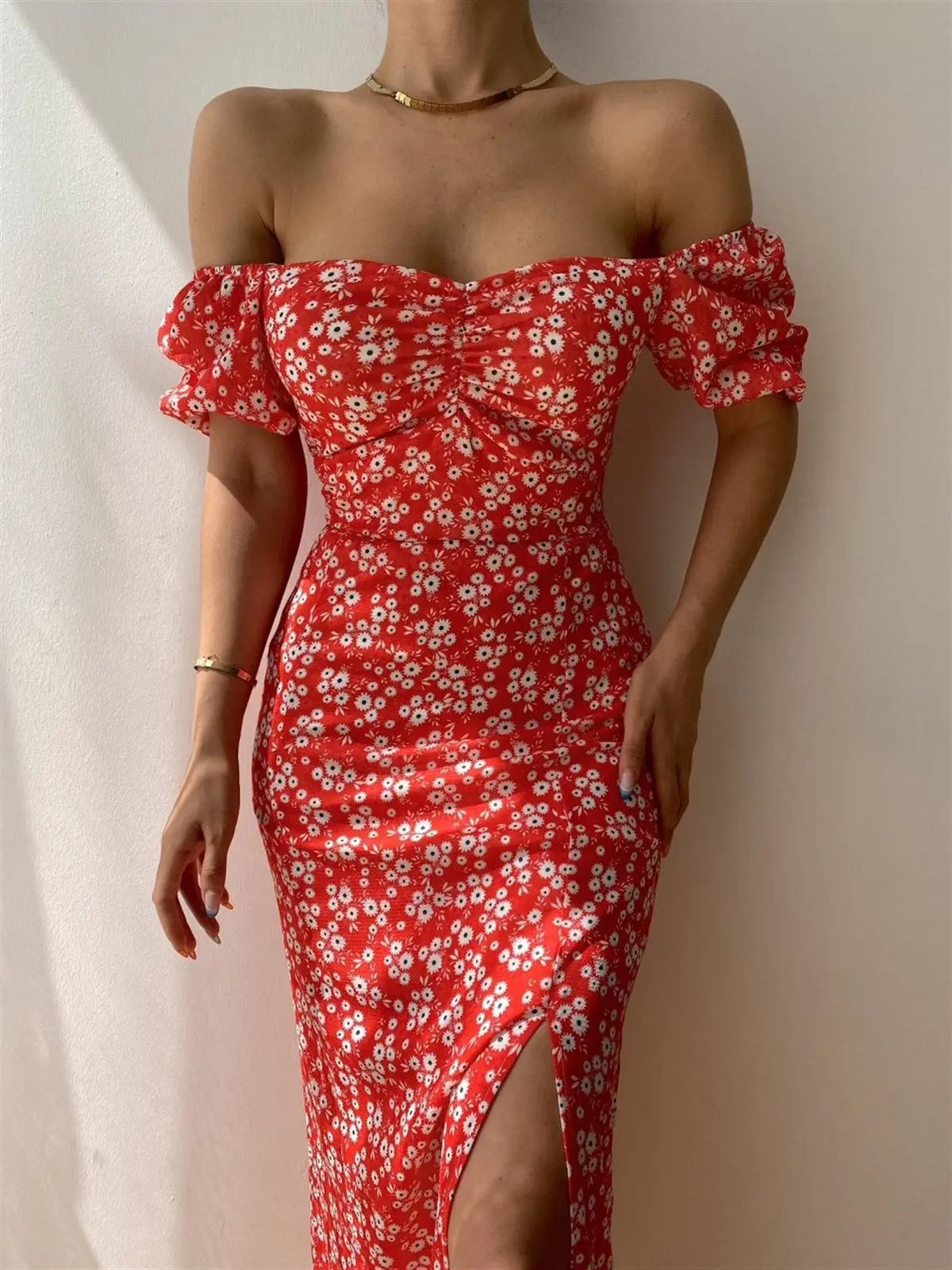 Women's Sheath Split Collar Girl Dress  Pre2brand Red-XL