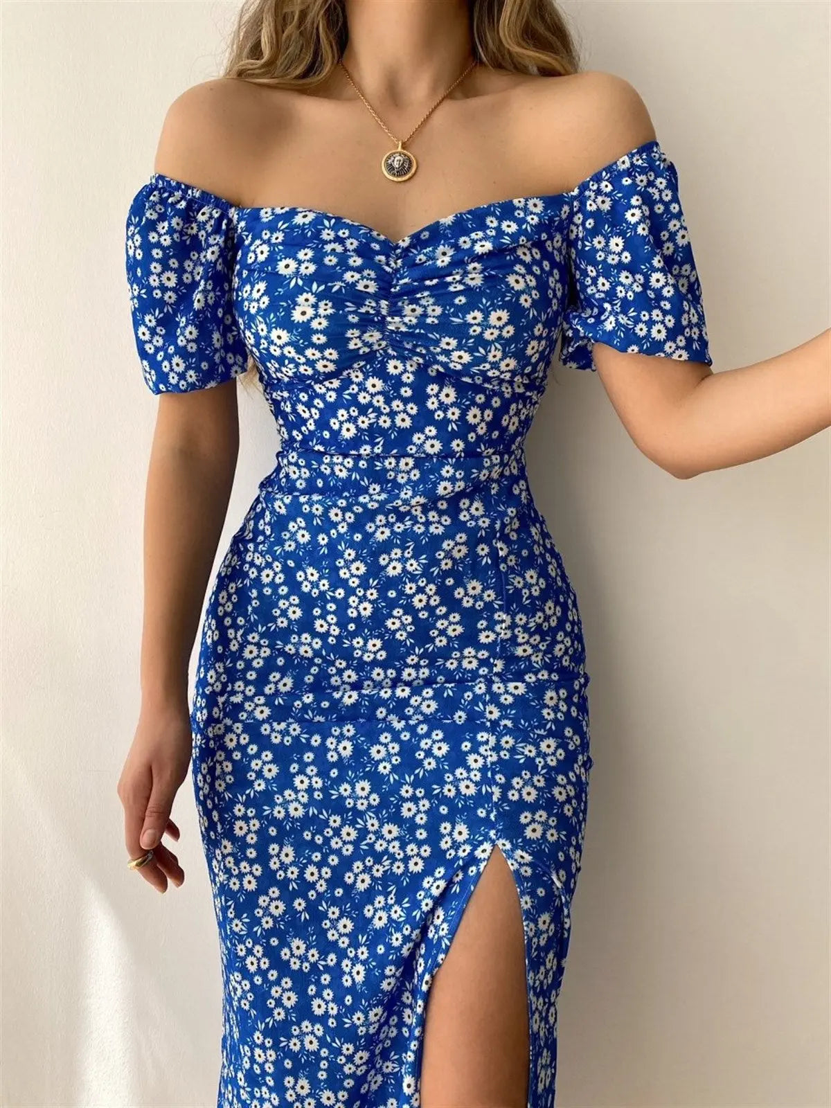 Women's Sheath Split Collar Girl Dress  Pre2brand Sapphire-Blue-XL