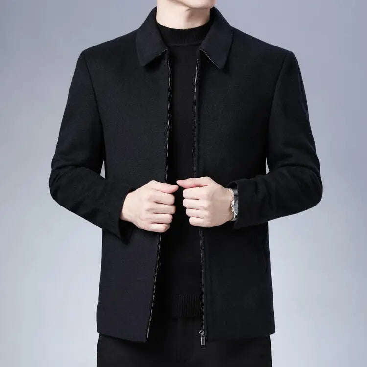 Wool Woolen Men's Lapel Jacket  Pre2brand Black-195