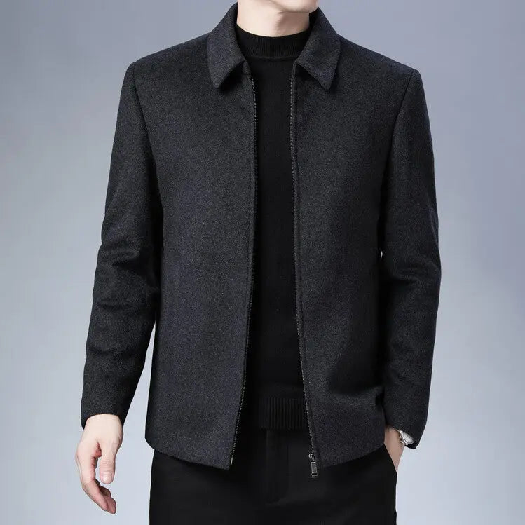 Wool Woolen Men's Lapel Jacket  Pre2brand Black-And-Gray-195