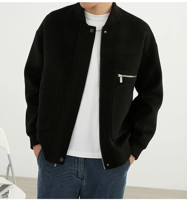 Woolen Coat Men's Short Baseball Uniform  Pre2brand Black-XXXL