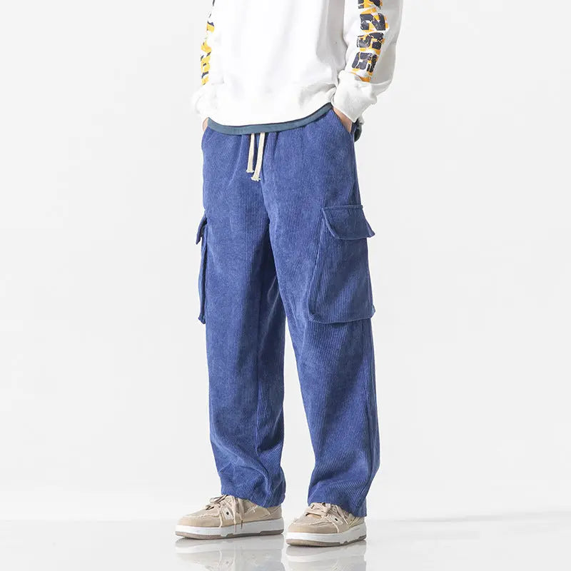 Workwear Trousers Loose Straight Leisure Corduroy Pants Men  Pre2brand Blue-5XL