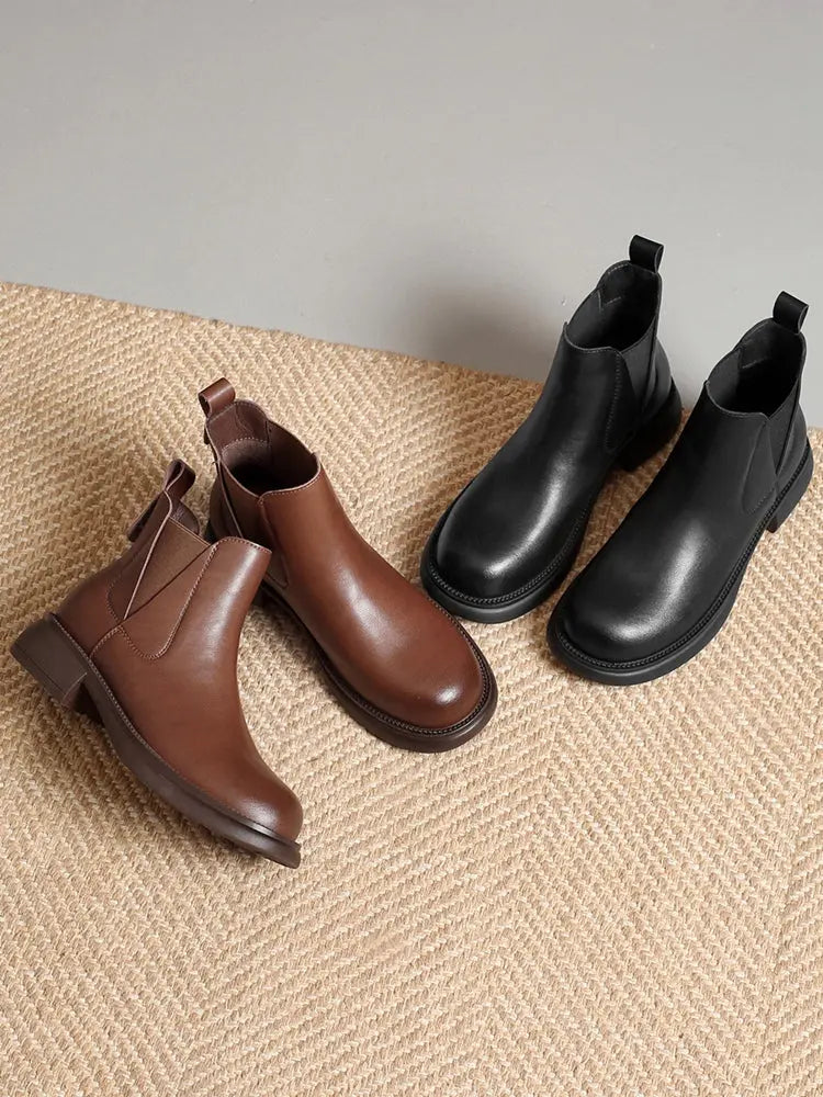 ZHR Black Chelsea Boots for Women 2024 New Arrival Winter Fleece-lined Fancy British Style Leather Mid Heel Ankle Boots  Pre2brand