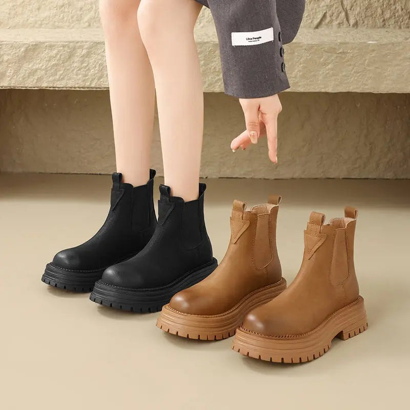 ZHR British Style Ankle Boots Women's 2024 Winter New Arrival Fleece-lined Chelsea Boots Thick Sole Skinny Boots Martin Boots  Pre2brand