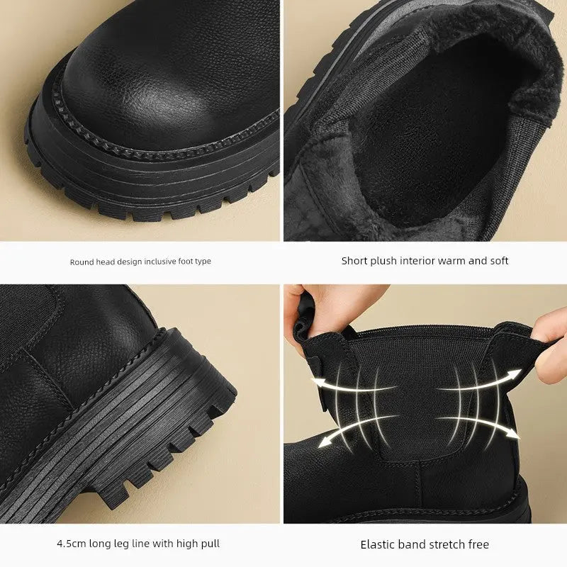 ZHR British Style Ankle Boots Women's 2024 Winter New Arrival Fleece-lined Chelsea Boots Thick Sole Skinny Boots Martin Boots  Pre2brand