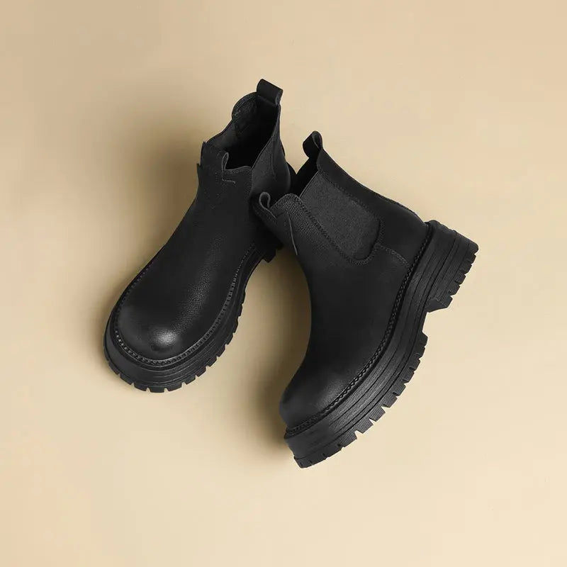 ZHR British Style Ankle Boots Women's 2024 Winter New Arrival Fleece-lined Chelsea Boots Thick Sole Skinny Boots Martin Boots  Pre2brand EUR40-AH575A-Black-Fleece-lined